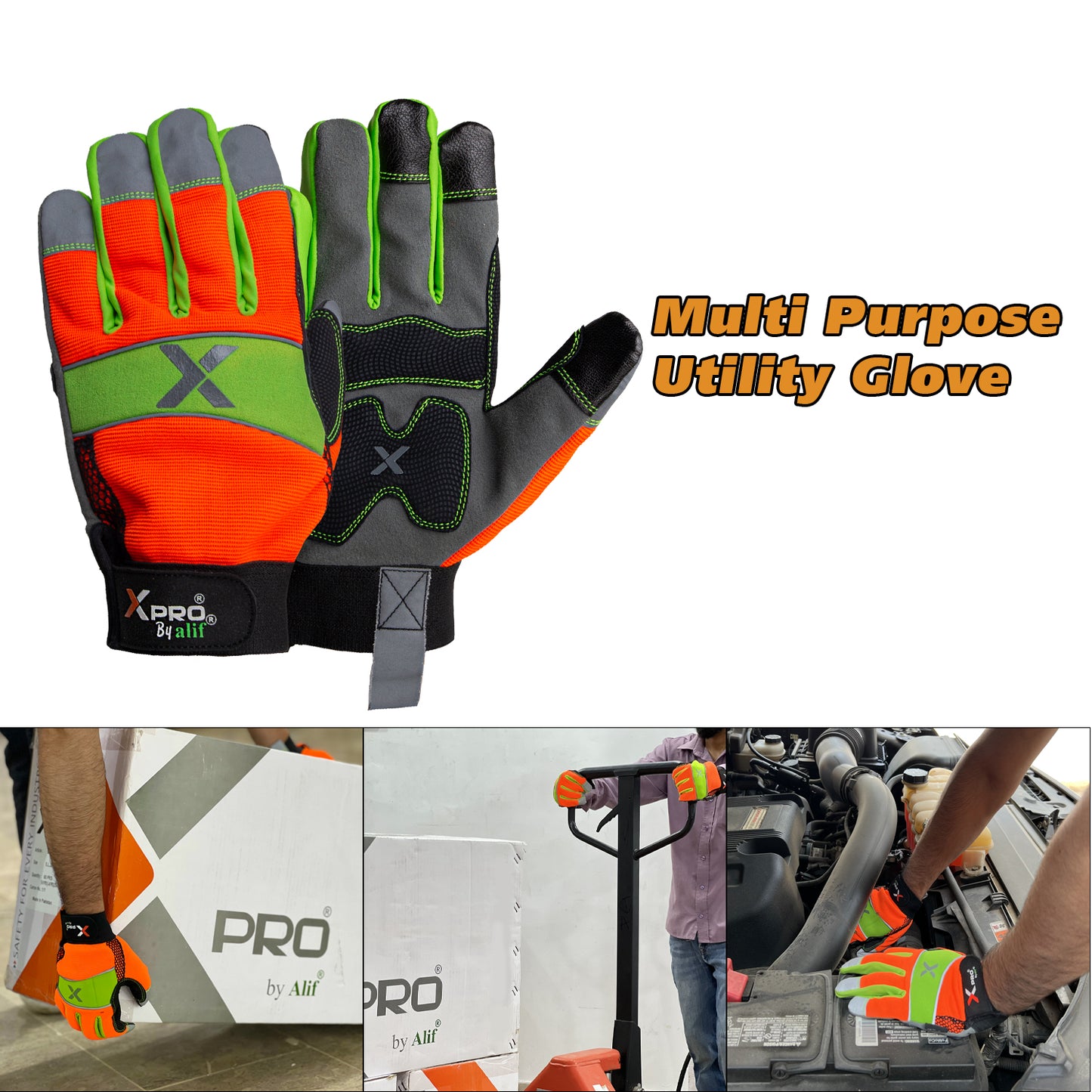 XPRO® Hi Viz Reflective Touch Screen Utility Mechanic Gloves